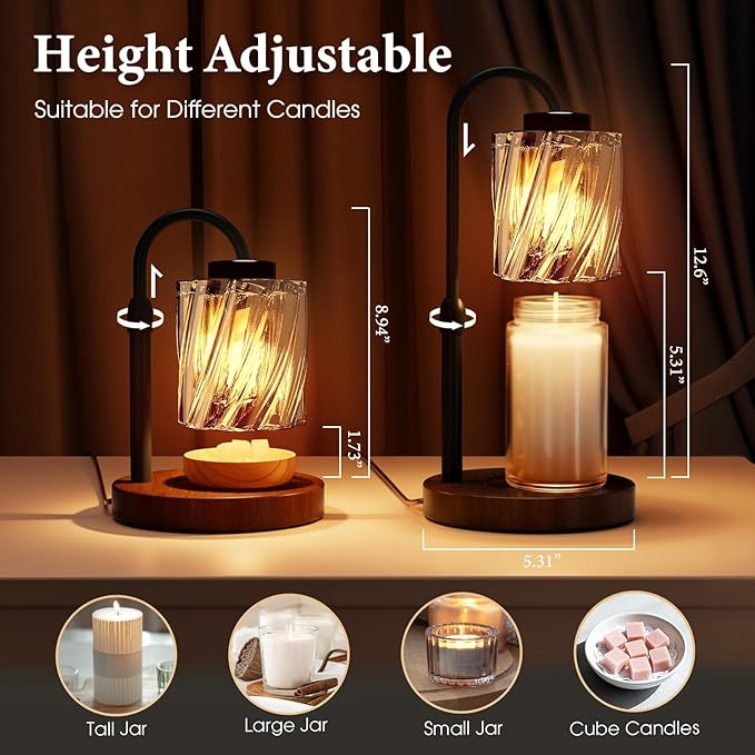WarmEmbrace Candle Warmer Lamp with Timer Dimmer, Adjustable Height and Non-Slip Base Pad, 2 Bulbs Included, Gifts for Birthday, Women’s Day, Home Decor for Bedroom, Living Room, Office (Black)