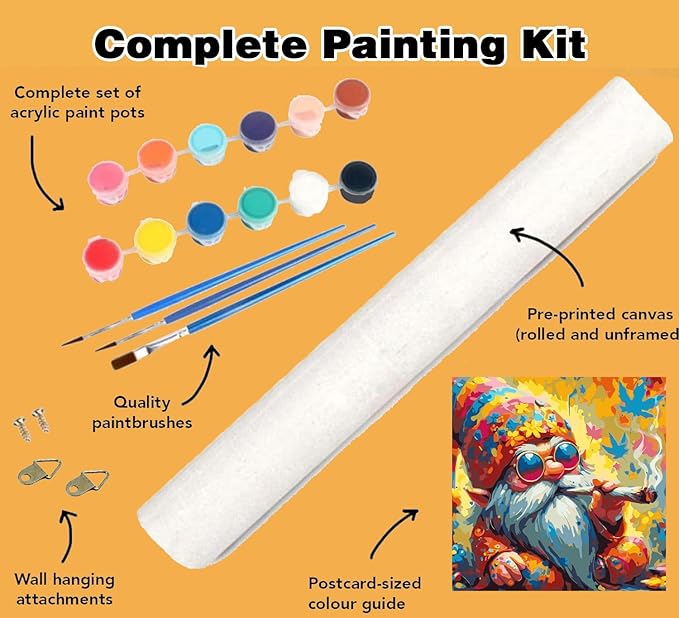 Meothan Paint by Numbers for Adults Gnome Paint by Numbers Kits for Beginner, DIY Acrylic Paint by Number on Canvas Easy Gnomes Paint by Numbers for Adults Home Wall Decor 16X16 Inch Without Frame