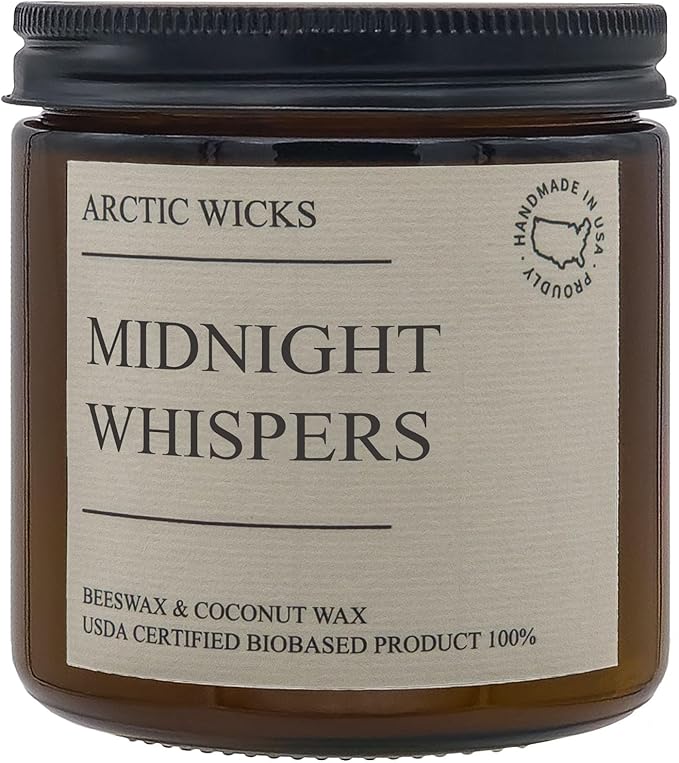 Arctic Wicks Handcrafted Candles | Non Toxic Coconut Beeswax Candles 16oz Double Wick | 100% USDA Certified Biobased, Handmade, Premium Waxes, Non-Toxic (Midnight Whispers, 16oz Amber Jar)