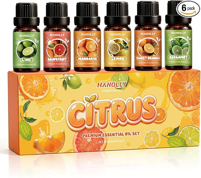 Citrus Essential Oils Set,Premium Fragrance Oil for Diffuser for Home,Scented Oil for Candle & Soap Making, Sweet Orange, Bergamot, Lemon, Grapefruit, Lime, Mandarin, Fruit Aromatherapy Oils