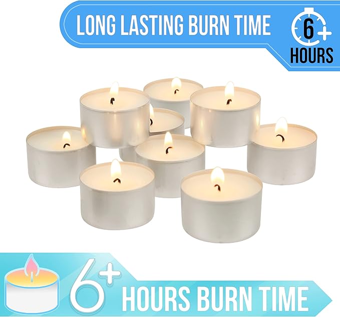 Stonebriar Unscented Long Burning White Tealight Candles, Bulk Pack, 6-7 Hour Burn Time, Smokeless Tealights for Parties, Weddings, Home, 100 Count
