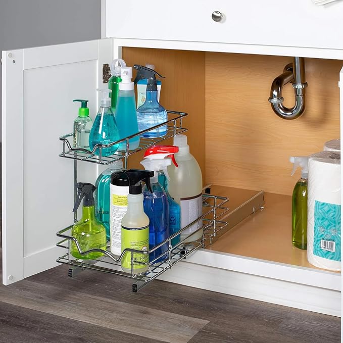 HOLDN’ STORAGE Under Sink Organizers and Storage - 2 Tier slide out Cabinet Organizer With Sliding Drawers For Inside Cabinets- Lifetime Limited Warranty 11" W x 18" D x 15”H, Chrome