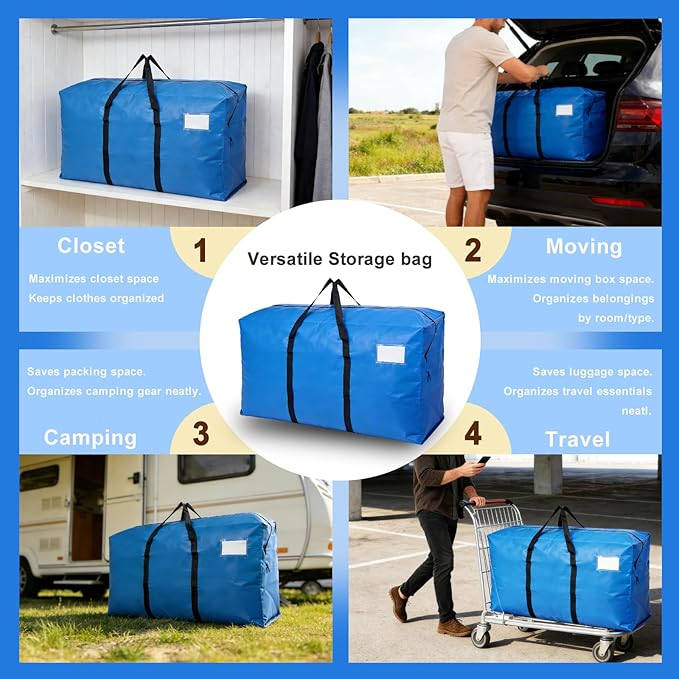 10 Pack Heavy Duty Moving Bags with Backpack Straps & Handles, Large Storage Bags with Zipper for Clothes, College Moving Supplies and Dorm Essentials (24 Gal, Blue)