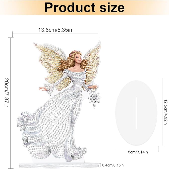 antor Diamond Art Painting Desktop Ornament Kit, Acrylic Tabletop Diamond Art Decoration for Adults, Special Shape Crystal Diamond Painting Angel Figurine Decor DIY Crafts Gift