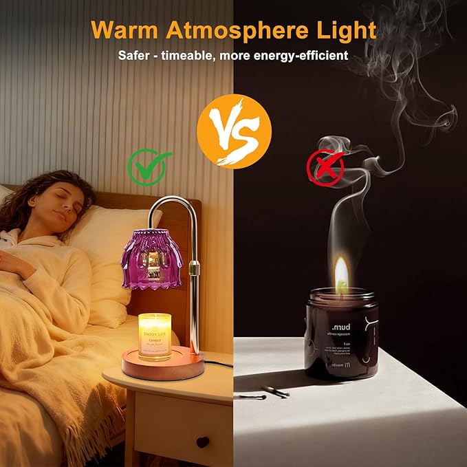 Candle Warmer Lamp with Timer and Dimmer 4-Level Dimmable Flower Light Heat Lamp for Jar Candles Adjustable Height Modern Cute Home Decor for Living Room Bedroom and Best Gift for Friends Lover.Purple