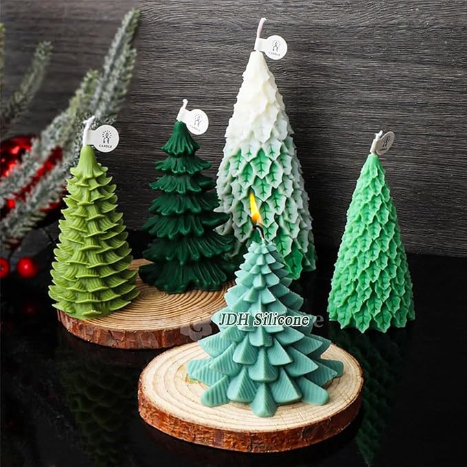 4PCS Christmas Tree Silicone Mold, 3D Candle Molds for Candle Making, Tree Shaped Silicone Epoxy Resin Mold for DIY Wax Candle Soap Art Craft Cake Chocolate Home Decor