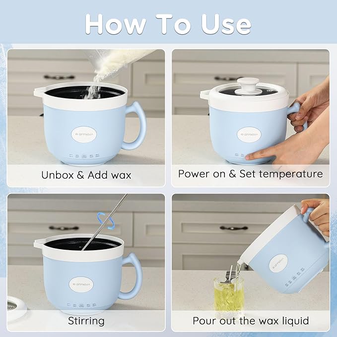 OFFNOVA Wax Melter 1.2L, 35OZ Candle Making Kit with Pouring Spout Suitable for Candle DIY Hobbyist Wax Warmer, Easy to Clean, Gift for Woman Man, Blue (Candle Melting Pot Kit)
