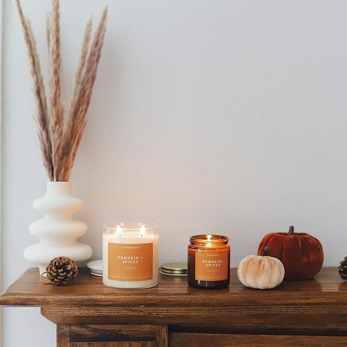 Calyan Wax Co. Pumpkin & Spices 2 Wick Scented Candle - 37 Hour Burn - Luxury Non Toxic Soy Wax Candles - Long Lasting Large Glass Jar Candle for Home - 8.8oz