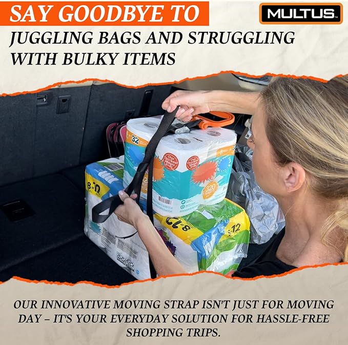 MULTUS - 2 Handle Moving Strap – Heavy Duty Carrying Strap for Boxes, Furniture, Beach Gear, Camping, Hunting, Sports Equipment, Tents, & Outdoor Hauling