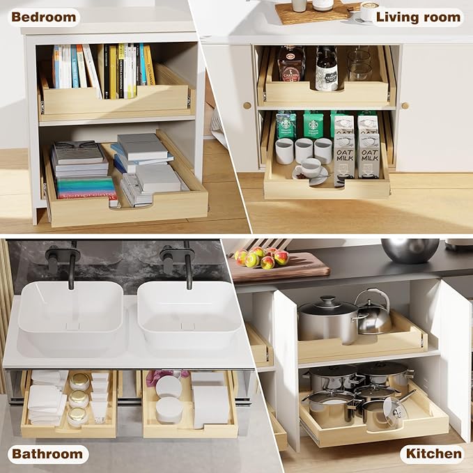 Pullout Cabinet Organizer, 23''W×21''D×3''H Slide Out Shelves for Kitchen Cabinets, Pull out Drawers for Kitchen Cabinets, Pantry, Bathroom, & Storage Organization