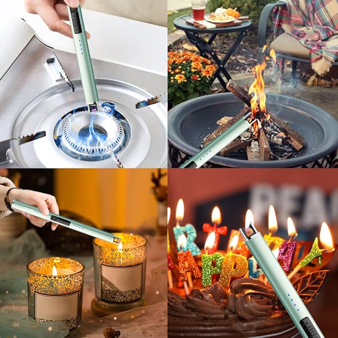 ARECTECH Electric Candle Lighter with Type-C Cable Birthday Gift for Man Women Wife Rechargeable Plasma Arc Lighters for Candle Camping Kitchen Stove Green