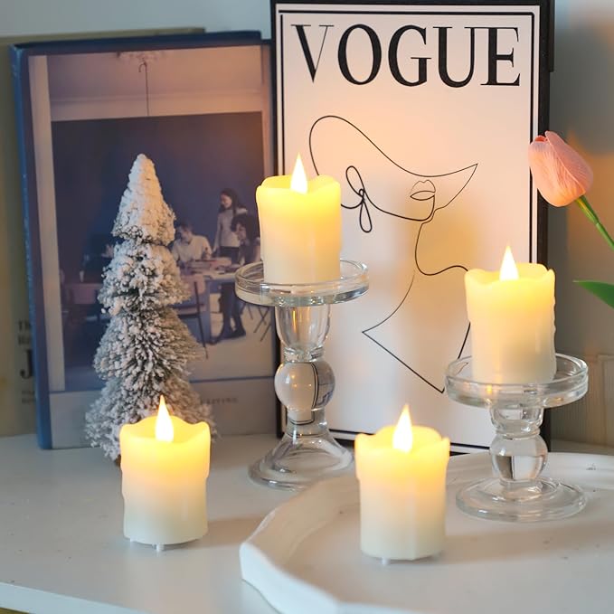 Lezonic Rechargeable Votive Flameless Battery Operated Candles with Remote Timer USB Cable, Pack of 4(D:2" X H:3") LED Ivory White Flickering Wax Candles with 3D Flame