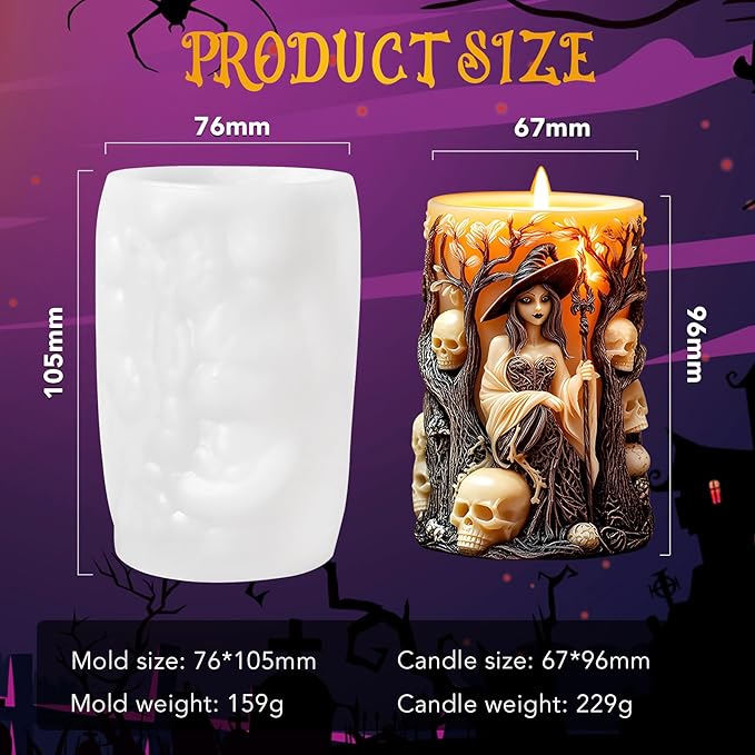 Witch Candle Silicone Molds Resin Casting Mould for for DIY Halloween Candles Polymer Clay Crafting, Home Décor, and Gifts