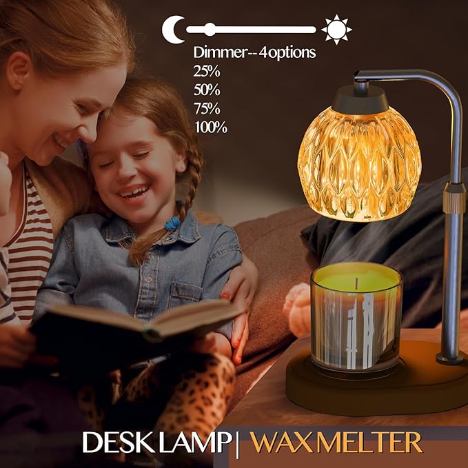Candle Warmer, Candle Warmer Lamp with Timer/Dimmer,Wax Melt Warmer for Bedroom décor, Gift for Mom, Height Adjustable to Fit Large Yankee Candle Jars, 2X 50W Bulbs