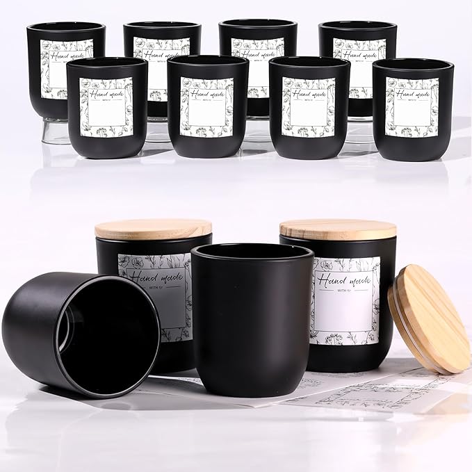 LETINE Matte Black Glass Candle Jars with Lids - 12 Pack, 8 oz Each, Perfect for DIY Candle Making & Storage