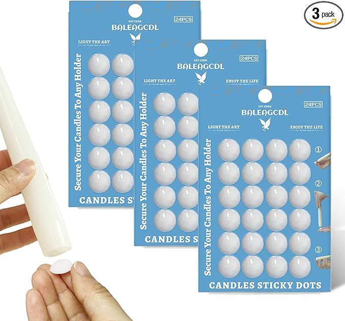 Taper Candles Sticky Dots - White Candle Wax Dots -Taper Candle Waxed Adhesive - Secure Your Candles to Any Holder (72Pack)