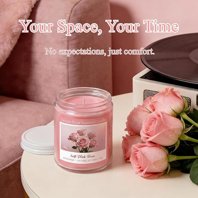 Homsolver Tender Rose Scented Candles, Natural Soy Candle Valentines Mothers Day Gifts for Mom Wife Her Girlfriend, Anniversary Birthday Gifts for Women, Novelty Jar Candle with 50+ Hours of Burn