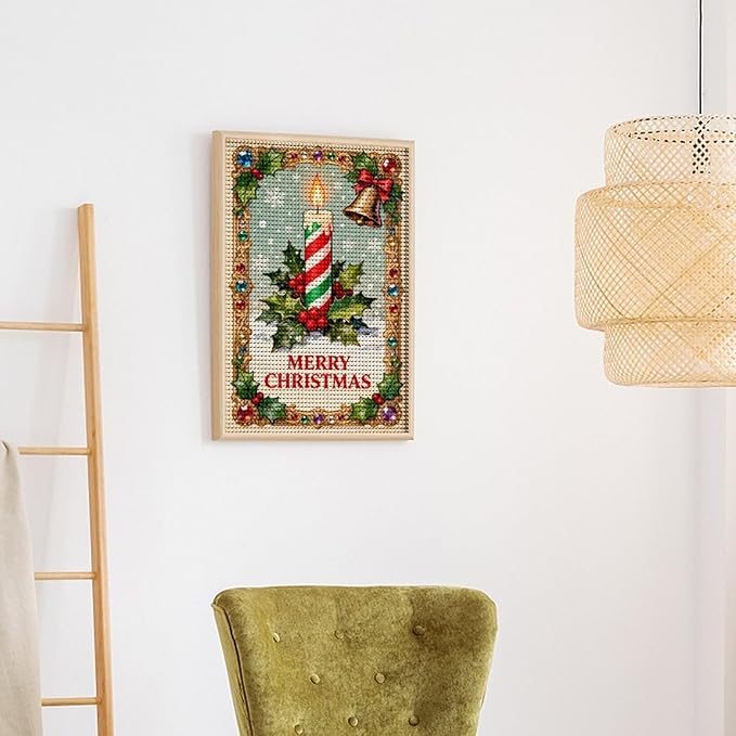AIVKIEJK Diamond Painting Kits for Adults - Merry Christmas Candle & Holly Accents Painting DIY 5D Full Drill Diamond Dots Paintings with Diamonds Gem Art and Crafts Home Decor 12"x16"