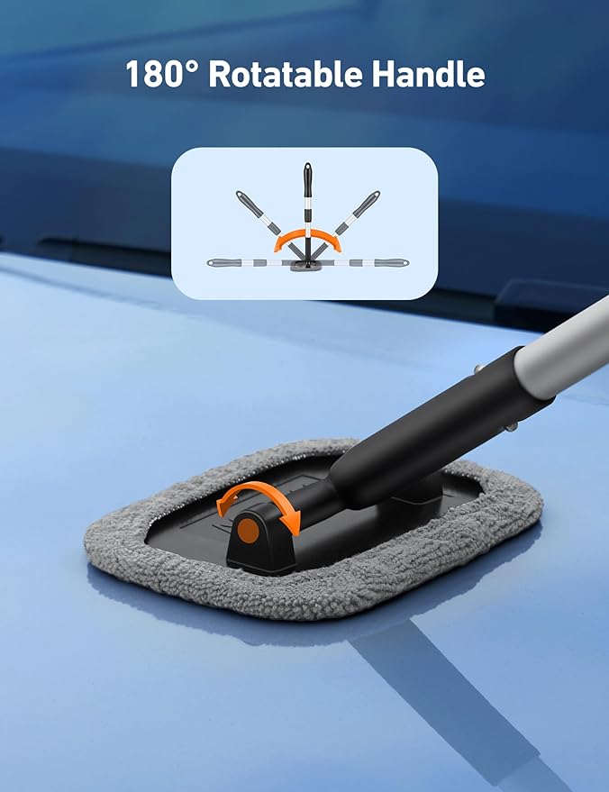 AstroAI Windshield Cleaner Tool, Microfiber Car Window Cleaner with 4 Reusable and Washable Microfiber Pads and Extendable Handle Auto Inside Glass Wiper Kit, Gray
