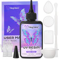 HeyClear 100g UV Resin kit -Super Clear, Hard Premixed and Fast Curing for Jewelry Making, Mold DIY Craft Decoration, Coating