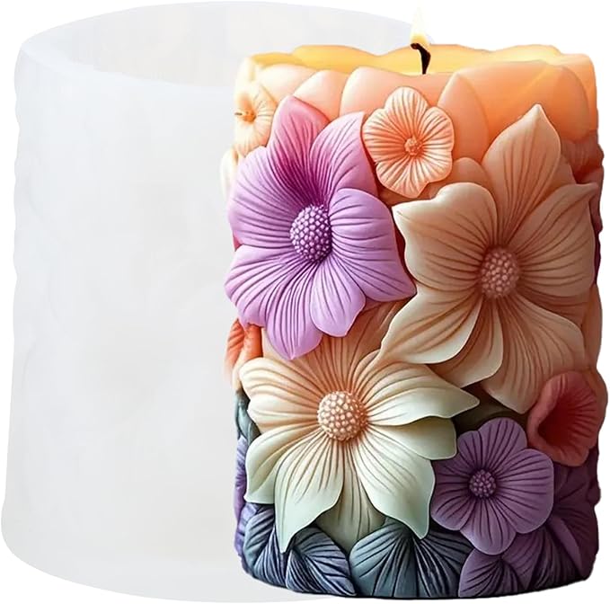 XIAOSHUI Flower Cylinder Candle Mold Lily Flower Pillar Resin Casting Silicone Molds for Candle Making Aromatherapy Candles Gypsum Clay Craft Candle Home Decorate