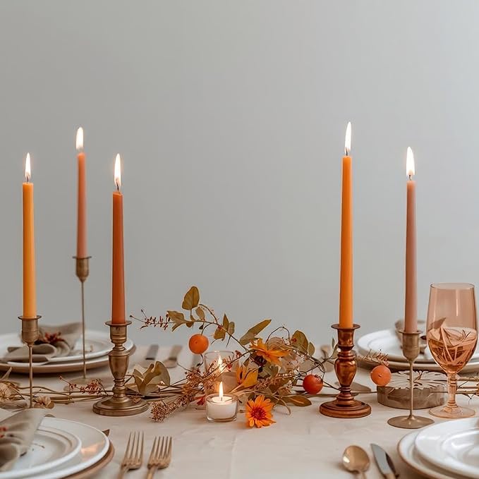 Tapered Dinner Candles - Soy & Paraffin Blend, Dinner Candles with Long-Lasting 7-Hour Burn for Stylish Homes - Candle in Curated Colors Ideal Gift for Hosts, Brides & Event Planners-Orange
