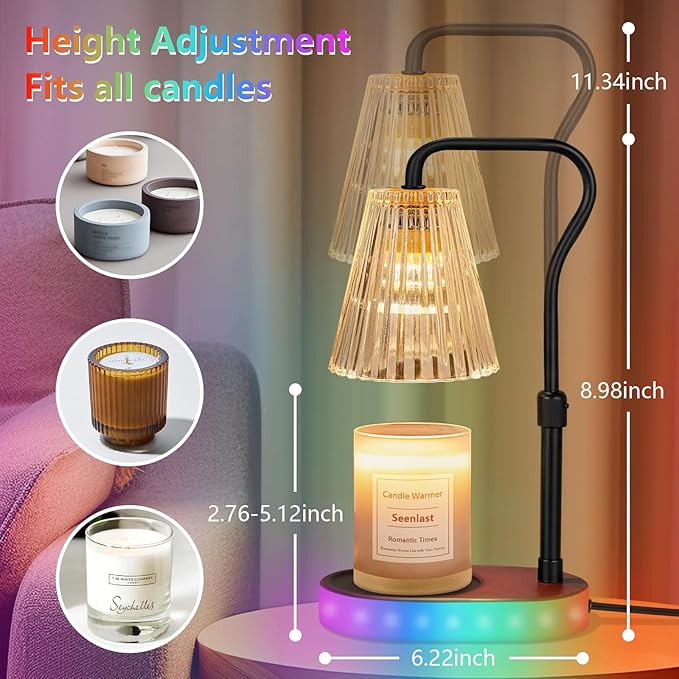 seenlast Candle Warmer Lamp with Color-Changing LED Lights,Timer,4 Level Dimmer,Adjustable Height for Scented Candles,Home Decor Gift for Women Mom,Housewarming,Birthday,Christmas