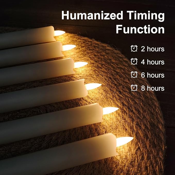 Battery Operated Flameless Ivory Taper Candles Flickering–Set of 6, Realistic 3D Wick Flickering LED Taper Candle Set,USB-Rechargeable, Remote & Timer, Ideal for Living Room, Bedroom & Easter Décor