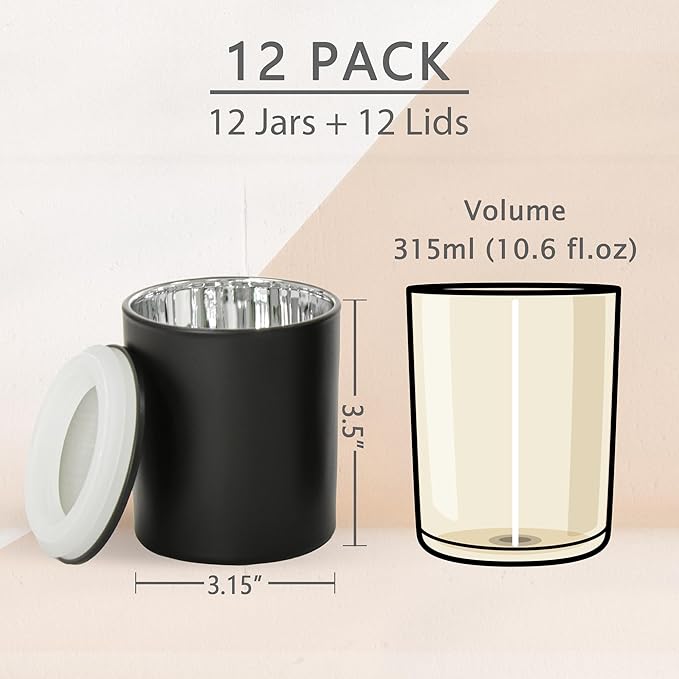 Bulk Candle Jars for Candle Making, Luxury Container with Electroplated Interior, 12PCS Vessel with Metal Lids Empty Jars - Silver Inner