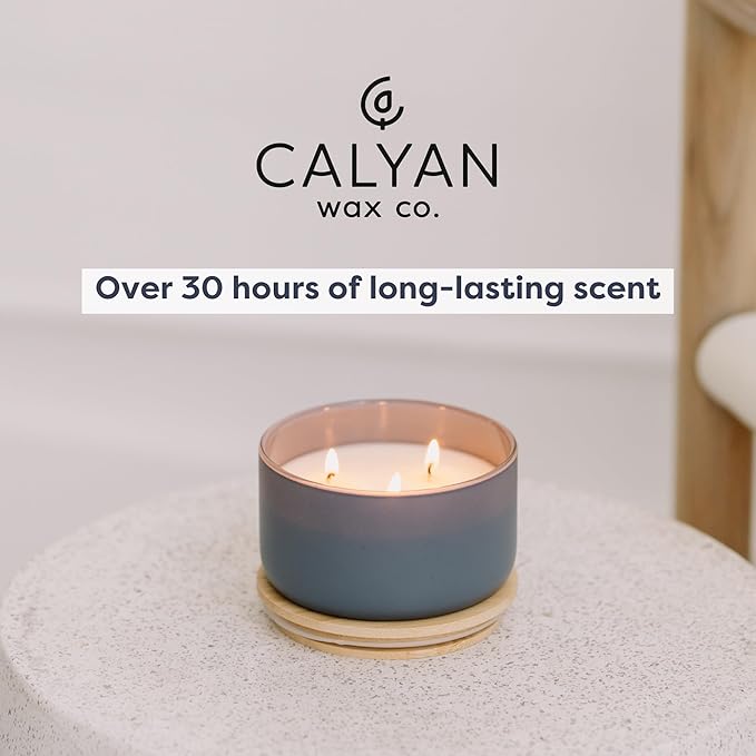 Calyan Wax Co. Charcoal & Sandalwood 3 Wick Scented Candle - 30 Hour Burn - Luxury 3 Wick Soy Candles - Non Toxic Soy Wax Candles - Long Lasting Large Glass Jar Candle for Home - 8oz