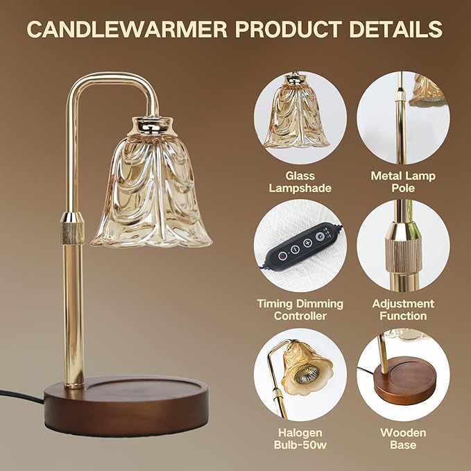 Candle Warmer Lamp with Timer Electric Candle Warmer Lamp Adjustable Height Dimmable Wax Warmer Lamp Jar Candles with 2 Bulbs for Home Decor & Office