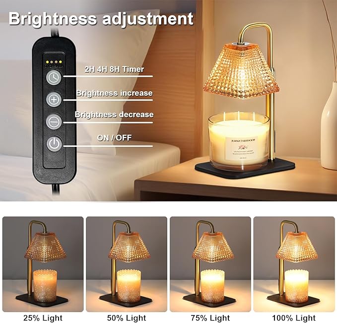 Candle Warmer Lamp with Timer Dimmer Adjustable Height,Electric Wax Warmer for Scented Jar Candles,Mom Birthday Gifts for Women,House Warming Gifts New Home Bedroom Decor,Gold