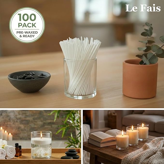 100-Pack 4.7 Inch Pearled Candle Cotton Wicks, White, No Metal No Lead, 100% Natural Cotton, for DIY Sand Candle Making, Extra Wax Wicks Refill for Pearled Candle Wax