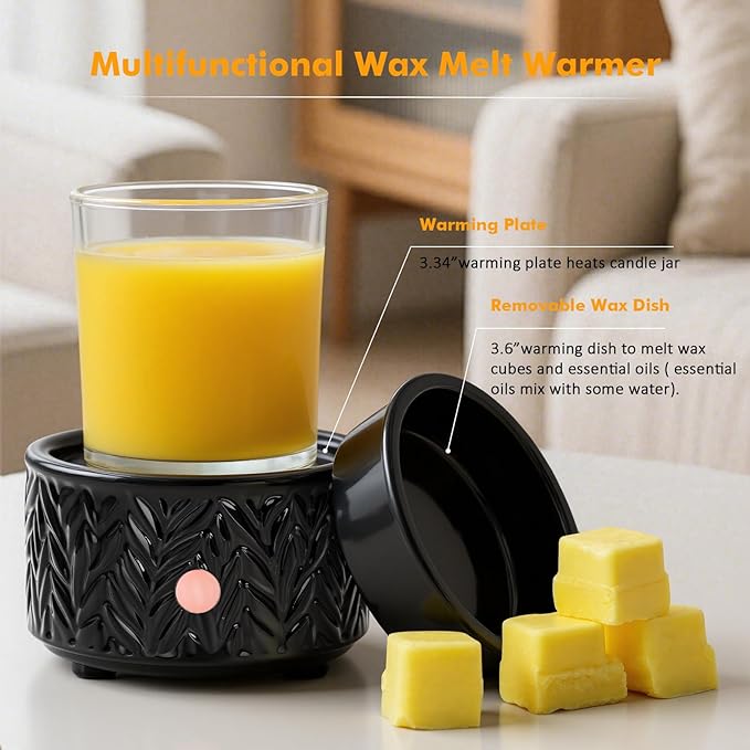 EQUSUPRO Wax Melt Warmer for Scented Wax - 4-in-1 Electric Ceramic Candle Wax Warmer Fragrance Wax Burner Melter for Home Office Decor & Gift for Women (Black Leaf)
