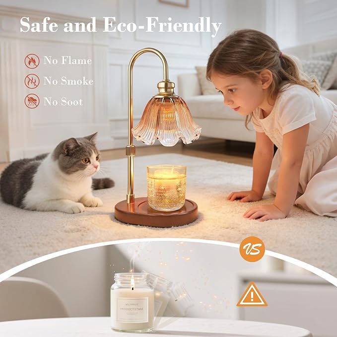 Candle Warmer Lamp with Timer: Birthday Gifts for Women, House Warming Gifts New Home Decor – Height Adjustable Candle Lamp for Mom, Anniversary - Walnut Solid Wood Base, with 2 Bulbs
