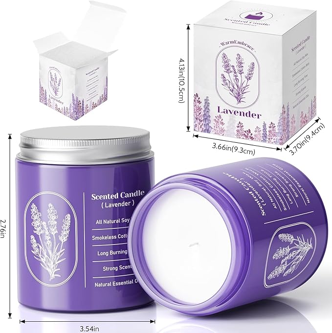 WarmEmbrace Lavender Candles for Home Scented, 30.4 oz Aromatherapy Purple Jar Candles for Women, 160 Hour Long-Lasting Burn Scented Candles for Birthday - 4 Pack