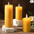 Pure Beeswax Pillar Candles,3 Pack Hand-Rolled Natural Beeswax Candles(1.77x3in,2x4in,2x6in) 60 Hours Burning Unscented Bees Wax Candle for Home,Smokeless&Dripless Pillar Candle for Meditation,Wedding