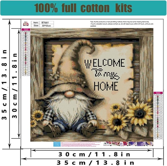Stamped Cross Stitch Kits for Adults - Gnome Embroidery Kits for Beginners Adults,11 CT Patterns Dimensions Counted Cross Stitch Kits for Adults Arts Craft 13.8x13.8 inch