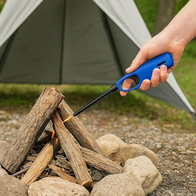 Multipurpose Refillable BBQ Lighter for Grilling, Camping, Fireplace, Candles, Kitchen Use, Long Reach Safety Flame Control, Blue, 1 Unit
