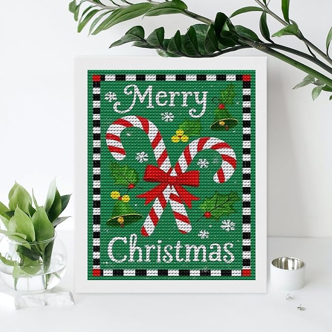 AIVKIEJK Diamond Painting Kits for Adults - Festive Merry Christmas Red Bow, Candy Cane & Bell Painting DIY 5D Full Drill Diamond Dots Paintings with Diamonds Gem Art and Crafts Home Decor 16"x20"