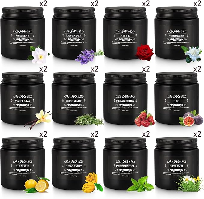Scented Candle Set 24 Pack,Black, Candle for Home Scented, Odor Eliminating, Stress Relief, Long Lasting Soy Wax Gift Set