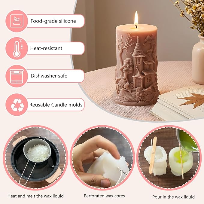 XIAOSHUI Tower Magic House Cylinder Candle Molds Forest House Candle Silicone Mold for Candles Making Resin Casting Aromatherapy Candles Gypsum Craft Home Decorate