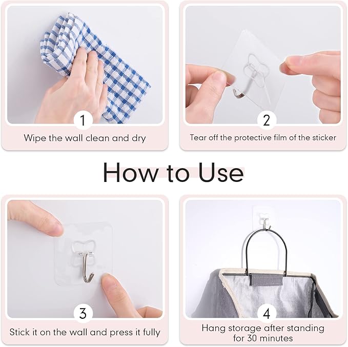 Boao 8 Packs Wall Hanging Storage Bag, Wall Storage Organizer Bags with Hooks, over the Door Hanging Basket for Dormitory Bathroom Bedroom, Living Room Kitchen(Cute Color)