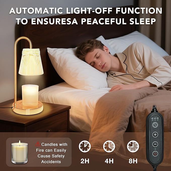 Cute Coquette Bow Candle Warmer Lamp, Dimmable Flannel Candle Warmer with Timer & 2Bulbs, Womens Gifts for Birthday, Unique Home Decor for Bedroom Holiday Aesthetic (Light Yellow/Candles not Included)