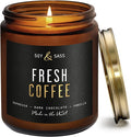 Fresh Coffee Candle - Black Candles for Men or Women - Dark Coffee Beans, Caramel & Vanilla Cream Soy Wax Scented Mens Candle - Infused w/Essential Oils | Long 50Hr Burn, 9oz I Non Toxic I Made in USA