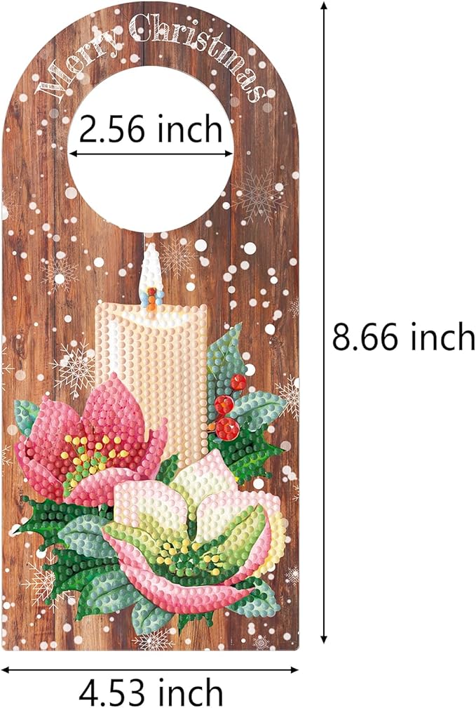 5D Diamond Art Painting Christmas Candle Door Knob Hanger Decorations DIY Kits Wood Diamond Art Christmas Door Handle Hanging Sign Special Shaped Gem Paint by Number Mosaic Home Room Front Door Decor