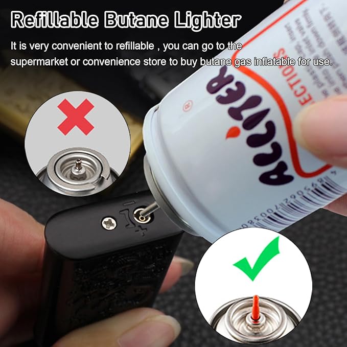 Torch Lighter, Cool Relief Dragon Dual Flame - Windproof Adjustable Jet Flame and Soft Flame, Refillable Butane Lighter for Gift, Candle, BBQ, Kitchen, Camping (Without Butane)-Black