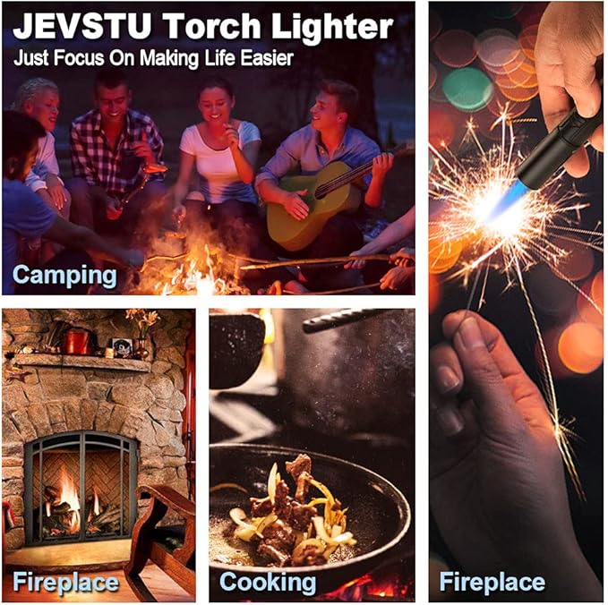Torch Lighter with Fuel Level Window for Candle, Adjustable Fire Jet Torch Windproof Lighter Long for Grill Cooking Survival, Mini Men Gifts, Black