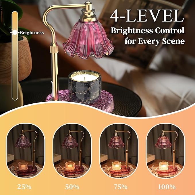 Candle Warmer Lamp with Adjustable Height - Flameless 4-Level Dimmable Wax Warmer, Timer Function & Stylish Design in Multiple Colors(Pink)