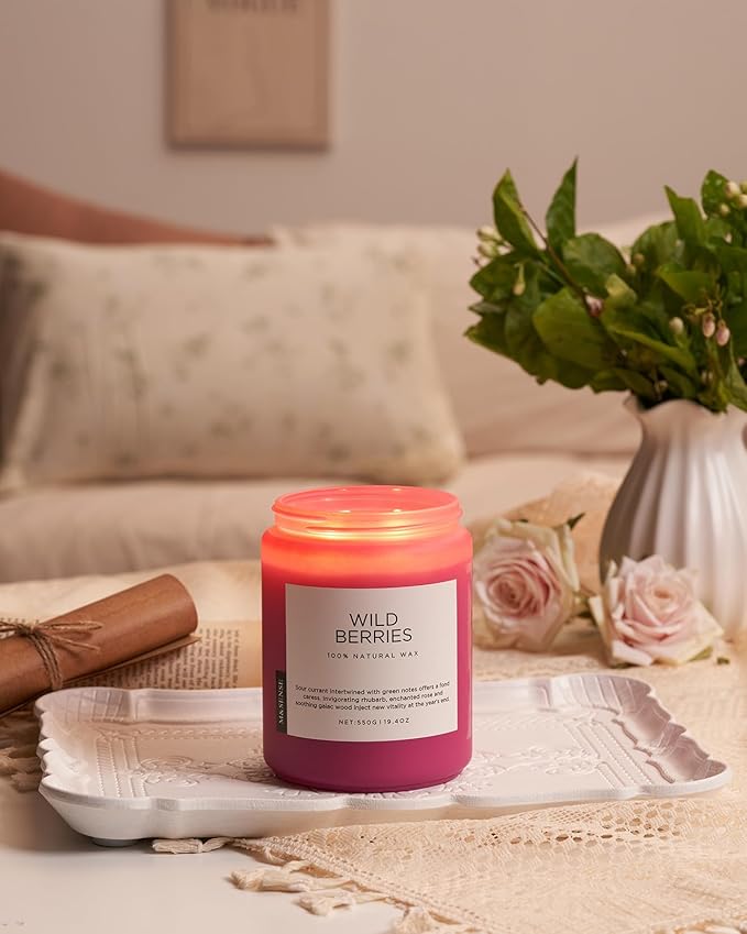 M&SENSE Wild Berries Scented Pink Candles for Home,110 Hour Long Lasting Large Soy NaturalCandles 19.4oz for Valentine's Day Holiday Birthday Gifts Home Decor